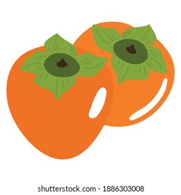 Bright vector illustration of colorful half and whole of juicy persimmon. Fresh cartoon persimmon isolated on white background.
