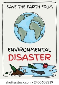 Bright vector illustration of the ecological catastrophe of the Earth. Elements and Symbols of Environmental Pollution