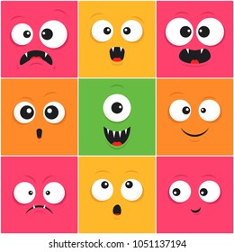 Bright vector illustration. Funny faces of monsters.