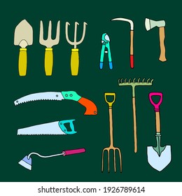 Ilustración vectorial brillante con herramientas de jardín.