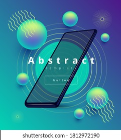 bright vector illustration with geometric shapes, wavy lines and mobile phone