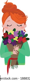 Bright vector illustration. Girl with a bouquet of flowers. Spring. Love. Gift. Wedding