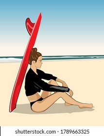 
Bright vector illustration of a girl on the seashore