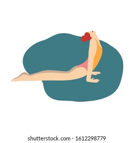Bright vector illustration with a girl in yoga pose and abstract shape on the background. Healthy lifestyle. Sport and wellness related image.