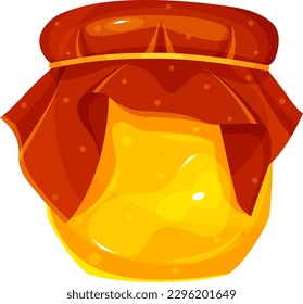 bright vector illustration of a glass jar with honey, homemade blanks, a honey apiary