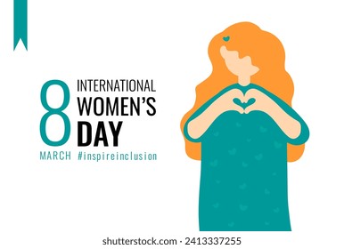 Bright vector illustration: happy woman in InspireInclusion movement style, embodying joy and unity in honor of International Women's Day