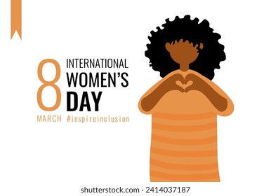 Bright vector illustration: happy woman in InspireInclusion movement style, embodying joy and unity in honor of International Women's Day