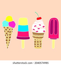 Bright vector illustration with ice cream.