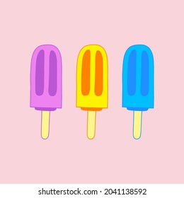 Bright vector illustration with ice cream on a stick.