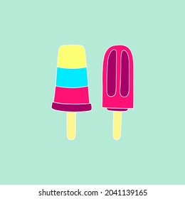 Bright vector illustration with ice cream on a stick.