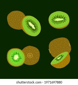 Bright vector illustration with kiwi and kiwi slices.