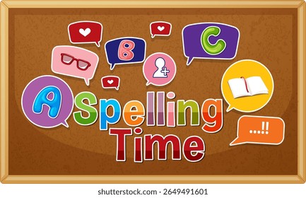 Bright vector illustration with letters and icons on a chalkboard. Ideal for educational materials and children's learning resources