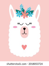 Bright vector illustration with llamas. Childish print  for fabric, t-shirt, poster, card, baby shower. Vector Illustrtion