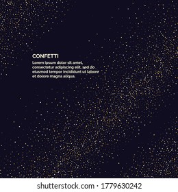 Bright vector illustration Magic rain of sparkling glittery particles on a dark background.