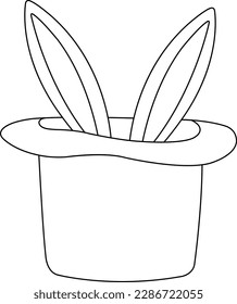 bright vector illustration of a magicians hat with a rabbit, rabbit ears, circus accessories, doodle and sketch 