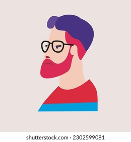 Ilustración vectorial brillante de un hombre con barba y gafas