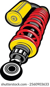 Bright vector illustration of a motorcycle shock absorber featuring striking red and yellow coils, perfect for automotive design 