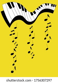 Bright vector illustration of a music concept with piano, notes and flowers around. Music poster with place for text.