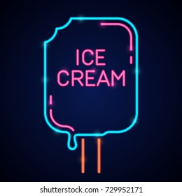 Bright vector illustration of neon ice cream. Vector illustration.