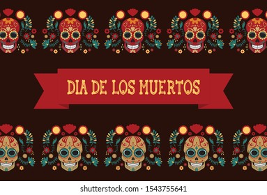 A bright vector illustration on dark background dedicated to the traditional Mexican Day of the Dead