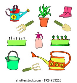 Bright vector illustration on a garden theme. The drawing was made by hand.