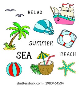 Bright vector illustration on a marine theme on a white background.