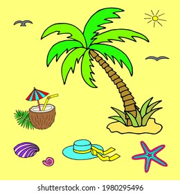 Bright vector illustration on the theme of relaxation on the beach.
