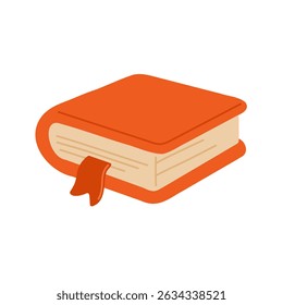 Ilustração vetorial brilhante de um livro fechado laranja com um marcador de fita. Perfeito para educação, leitura, temas de literatura. Design moderno e minimalista ideal para conceitos de publicação ou biblioteca.