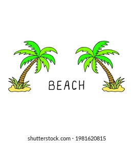 Bright vector illustration with palms on a white background.