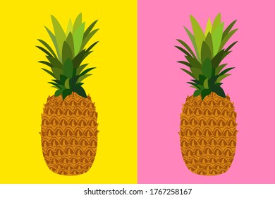 Bright vector illustration with pineapples. Tropical fruits. Element for your design