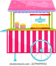 bright vector illustration of a popcorn machine, a popcorn cart, a snack, street food 