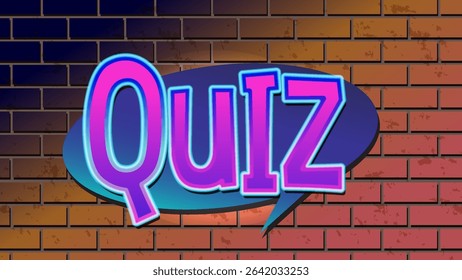 Bright vector illustration of 'Quiz' text on a textured brick wall. Bold colors and playful style enhance visual appeal