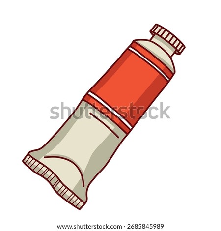 A bright vector illustration of a red paint tube. Perfect for representing acrylic and oil painting supplies, creative hobbies, and artistic materials in your designs.

