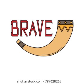Bright vector illustration of the Scandinavian life. Drinking horn of Vikings. Brave.