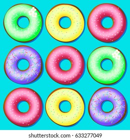Bright vector illustration. A set of sweet donuts
