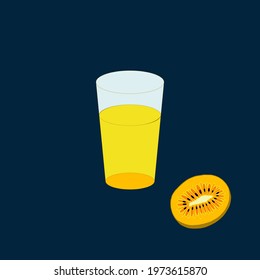 Bright vector illustration with a slice of kiwi and a glass.