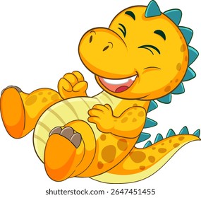 Bright vector illustration of a smiling dinosaur with vibrant colors and playful design, perfect for children's media and educational content