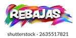 Bright vector illustration with the Spanish word for Sale in bold text. Spanish language, colorful brush strokes, vector.