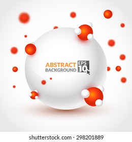 Bright vector illustration with spheres and molecules red hue. Vector molecules.