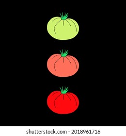 Helle Vektorgrafik mit Tomaten auf schwarzem Hintergrund.