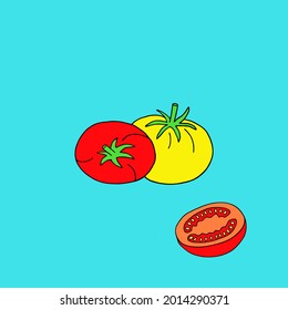 Bright vector illustration with tomatoes and tomato slice.