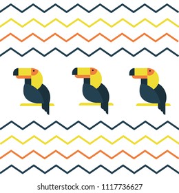 Bright vector illustration with toucans and lines