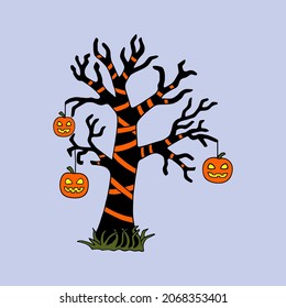 Bright vector illustration with a tree on the theme of Halloween.