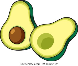 Bright vector illustration of two avocado halves with vibrant green hues and smooth shading, emphasizing freshness and simplicity