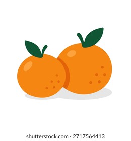 Ilustración vectorial brillante de dos naranjas frescas con hojas verdes, perfecto para conceptos de frutas saludables