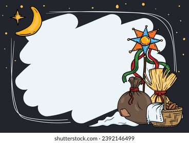 Bright vector illustration. Ukrainian Christmas card template with national traditions and elements.