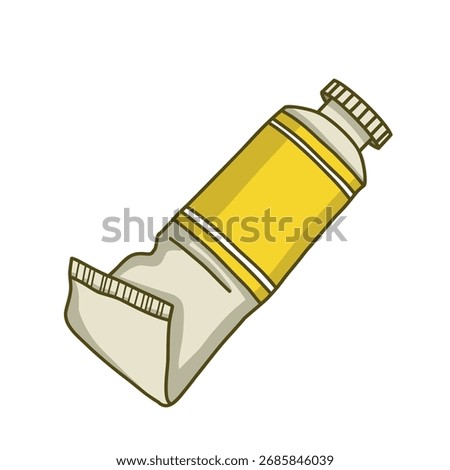 A bright vector illustration of a yellow paint tube. Perfect for representing acrylic and oil painting supplies, creative hobbies, and artistic materials in your designs