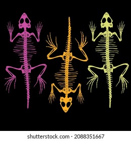 Bright vector illustrations with skeletons of lizards