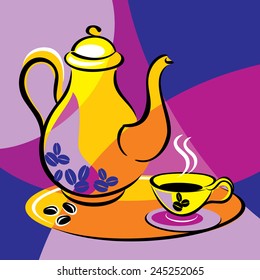 bright vector image of coffee. stylized stained glass