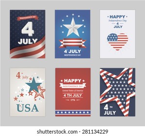 Bright vector to the Independence Day. July 4 th Celebration in America. United States of America. Symbol feast of stars, blue and red background. Beautiful illustrations with typography poster